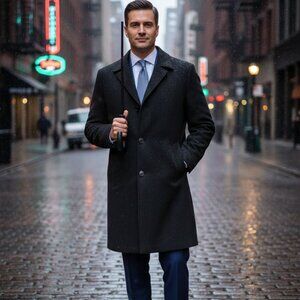 ​🧥 Hart Schaffner Marx Black All-Weather Coat / Raincoat with Removable Liner